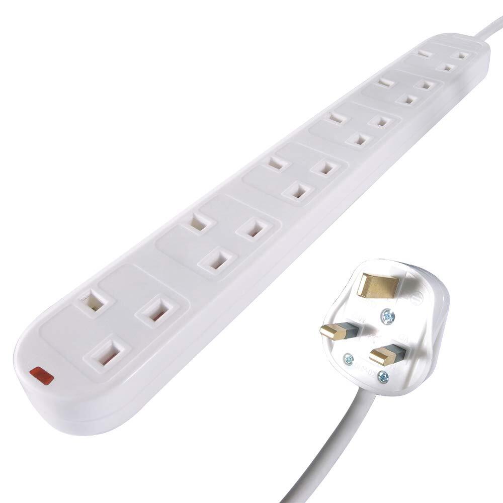 connektgear 2m 6 Gang Outlet Mains Lead 6 Way surge protected power block