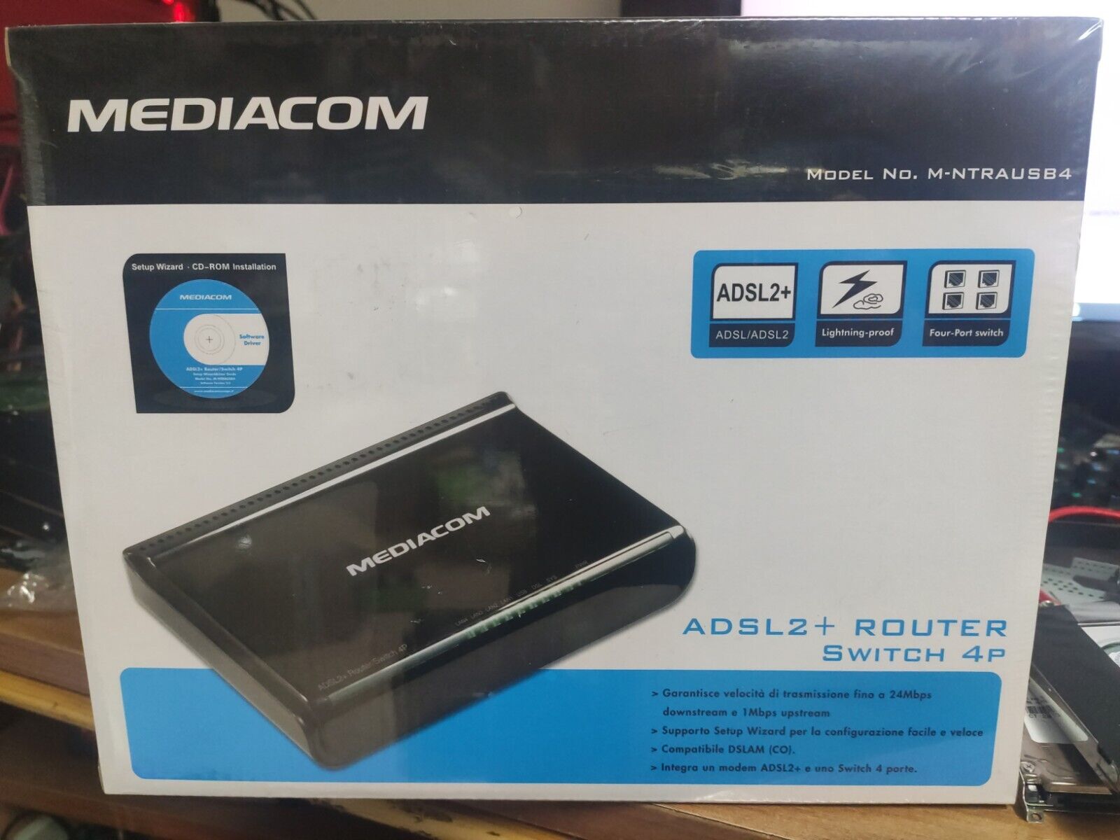 ROUTER ADSL/ADSL2 ETHERNET + SWITCH 4 PORTE (M-NTRAUSB4) nuovo sigillato