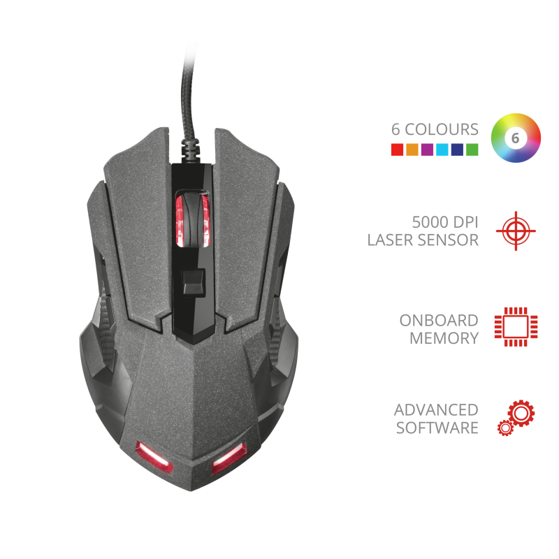 Mouse Laser Gaming TRUST GXT 4158 Kabal da gioco 8 pulsanti programmabili a LED