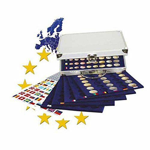 Alu-Münzkoffer für Eurosätze: Inhalt komplett mit 6 Tableaus (J7K)