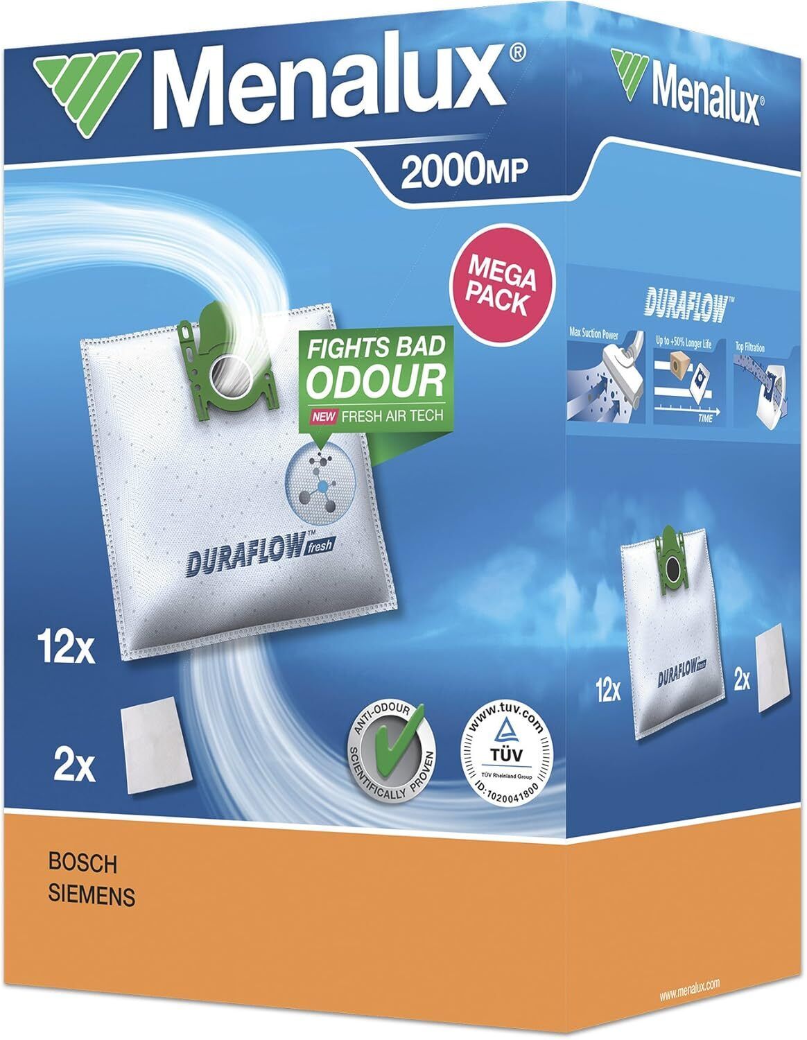 Menalux 2000 12 Sacchetti per aspirapolvere Siemens, Bosch,VS04 - VS07,...