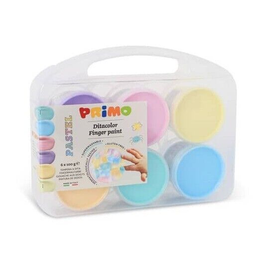 Tempera colori a dita Primo 100 ml valigetta 6 colori assortiti pastello - 2212T