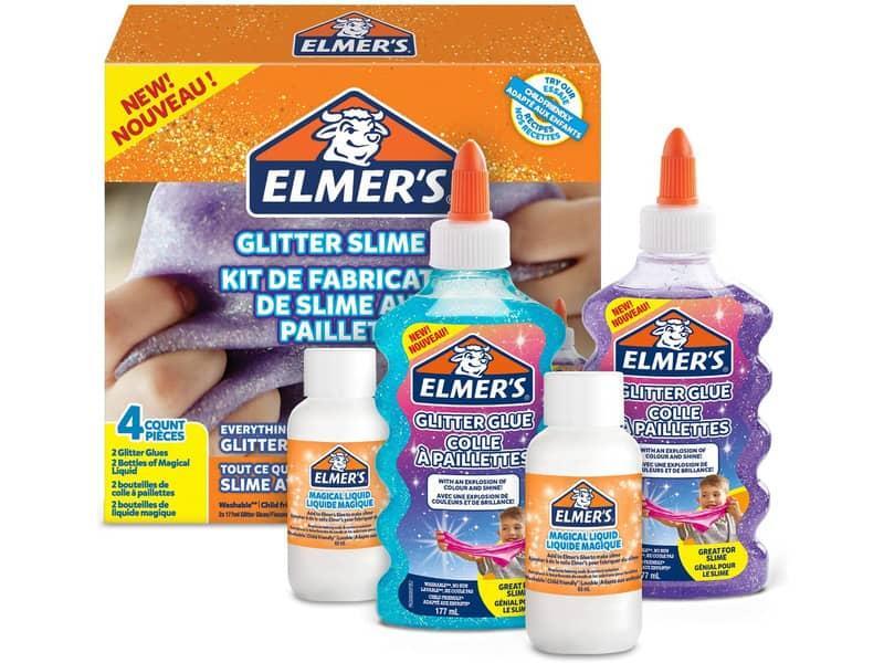 Kit Glitter Slime Elmer's 2 flaconi colla blu/viola 177 ml + 2 Magical Liquid 68