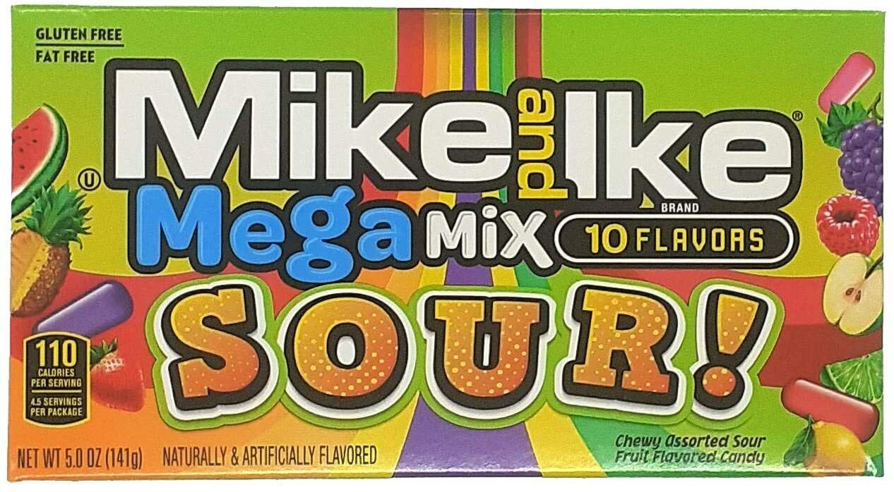 12x Mike & Ike Mega Mix Acerbe 10 Sapori Glutine E senza Grasso Chewy Candy 141g