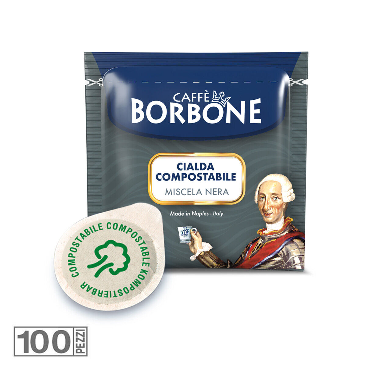 100 CIALDE CAFFE' BORBONE MISCELA NERA ESE 44 MM CARTA MONODOSE FILTRO GUSTO