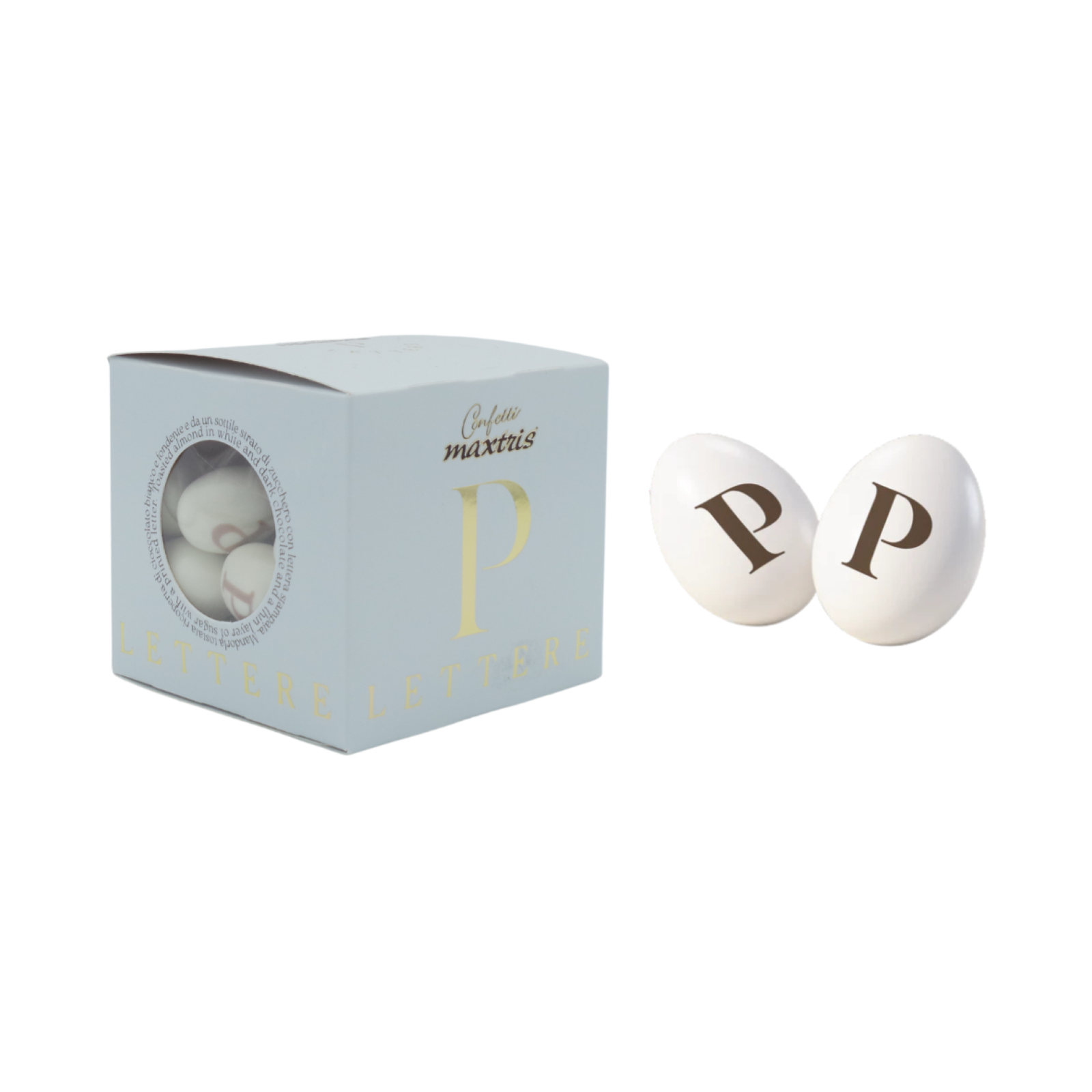 Confetti Maxtris Lettera P Ciocomandorla Colore Bianco 200 g Cioccolato Mandorla