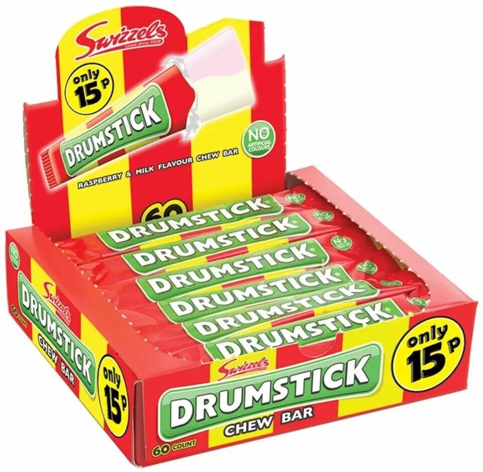 60x Swizzels Coscia Originale Lampone & Latte Masticare Asta 18g