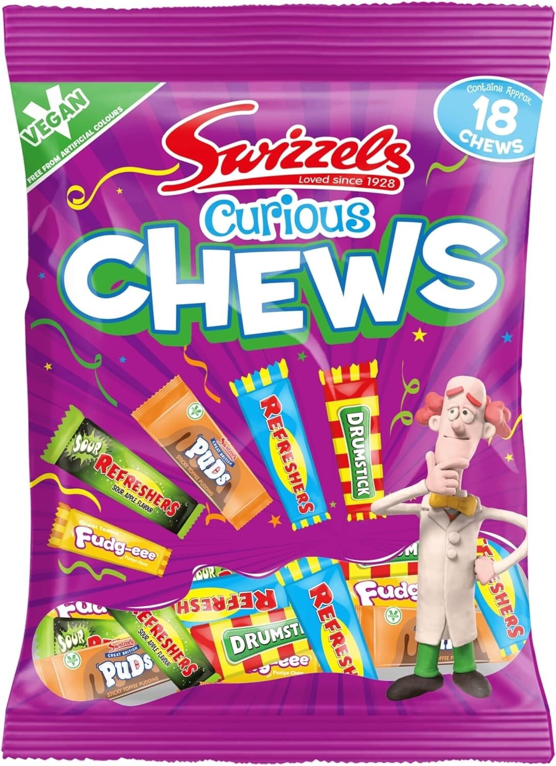 Swizzels Curious Mastica Bianco Gratis Da Artificiale Colori - 1 Pacco Di 171g