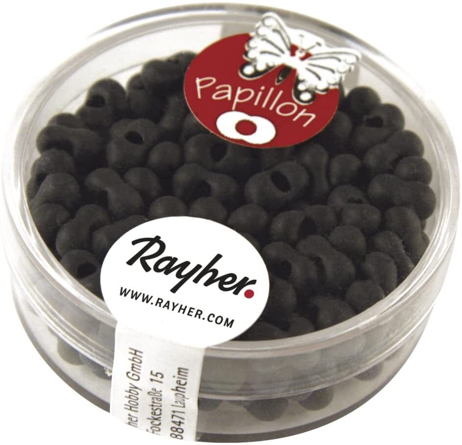 RAYHER - 18 GRAMMI - ROCAILLE PAPILLON IN VETRO CON FORO Ø3,2MM - COLORE NERO...