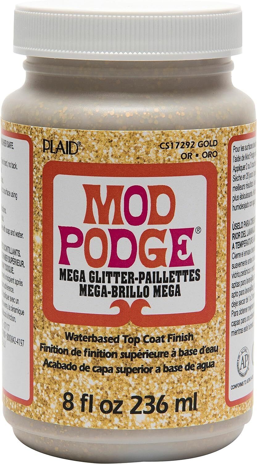 236 ML di MOD PODGE COLLA Mega Glitter oro glitterata Gold paillettes per DEC...