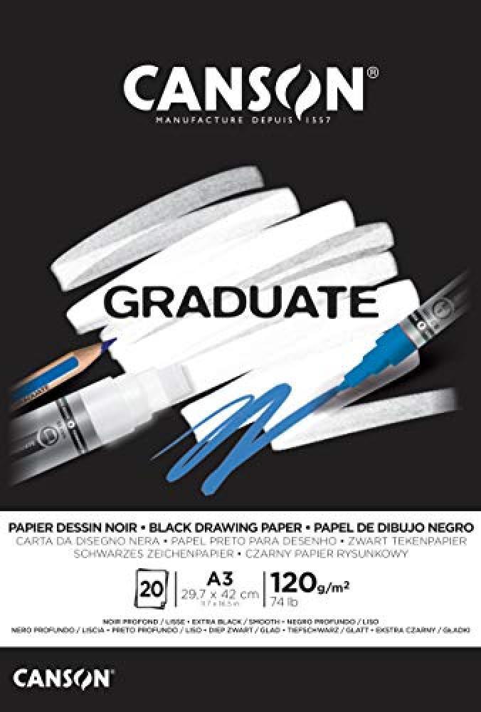 (TG. A3) Canson Graduate Papier dessin noir,album collato lato cortocarta da dis