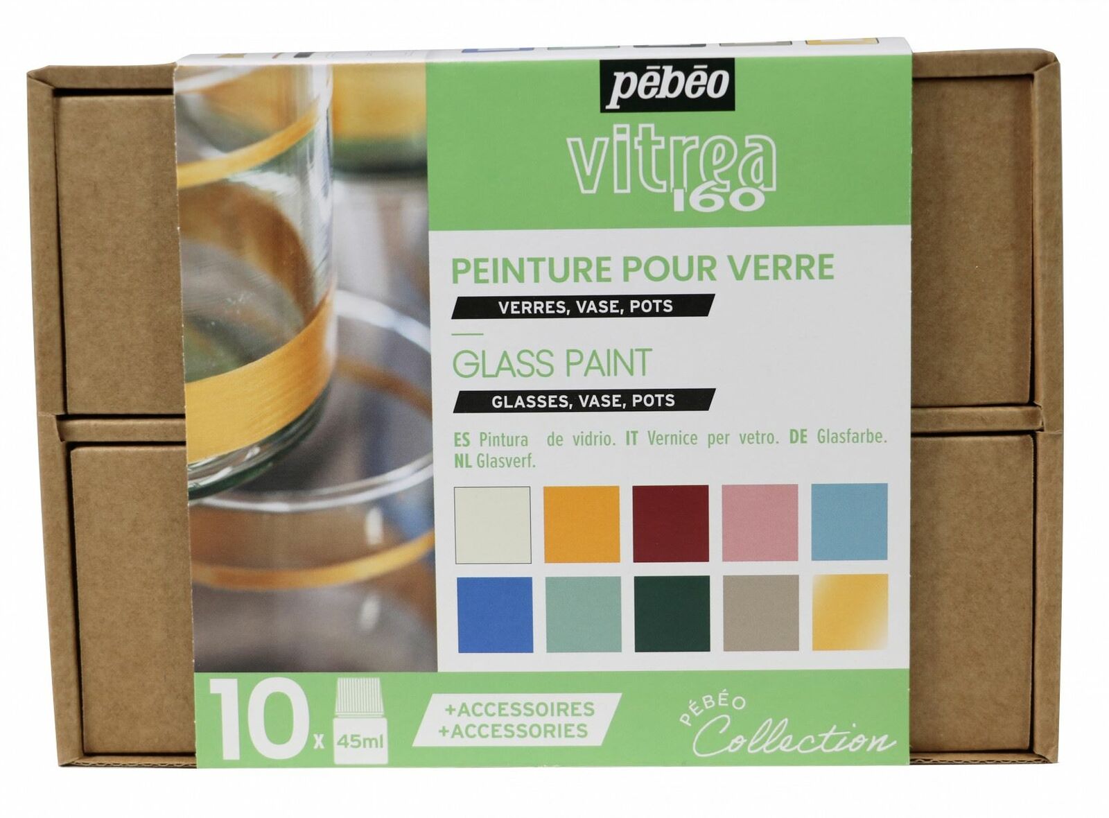 Pebeo Vitrea 160 Vetro Pittura Riciclato Cassetto Set 10 X 45ml & Accessori