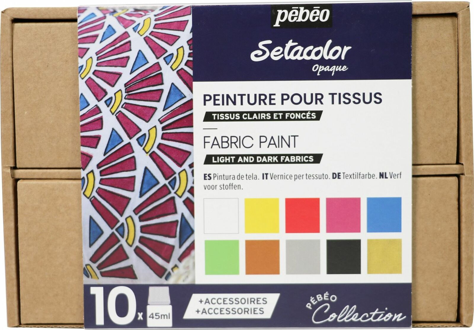 Pebeo Setacolor Opaco Tessuto Set di Pittura 10 X 45ml & Accessori