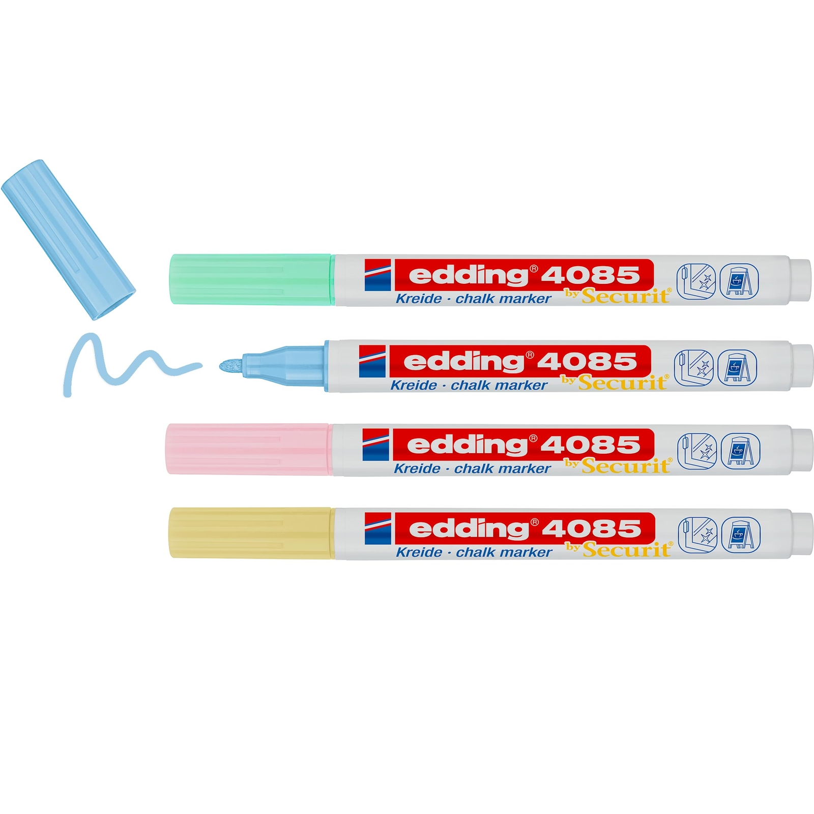 edding 4085 chalk marker - yellow, green, rose, blue (pastel) - 4 chalk pens - r