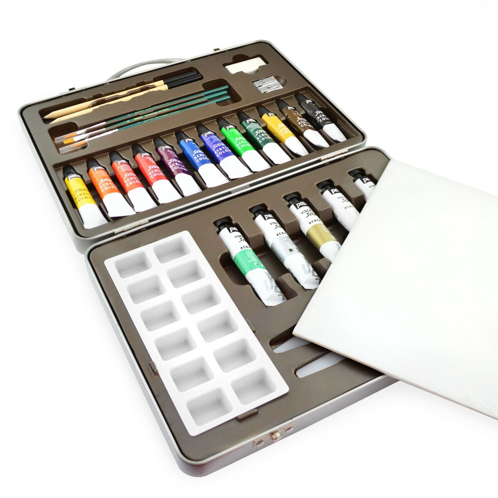 Pebeo Studio Acrilici Set Pittura IN Metallo Regalo Teglia Custodia -