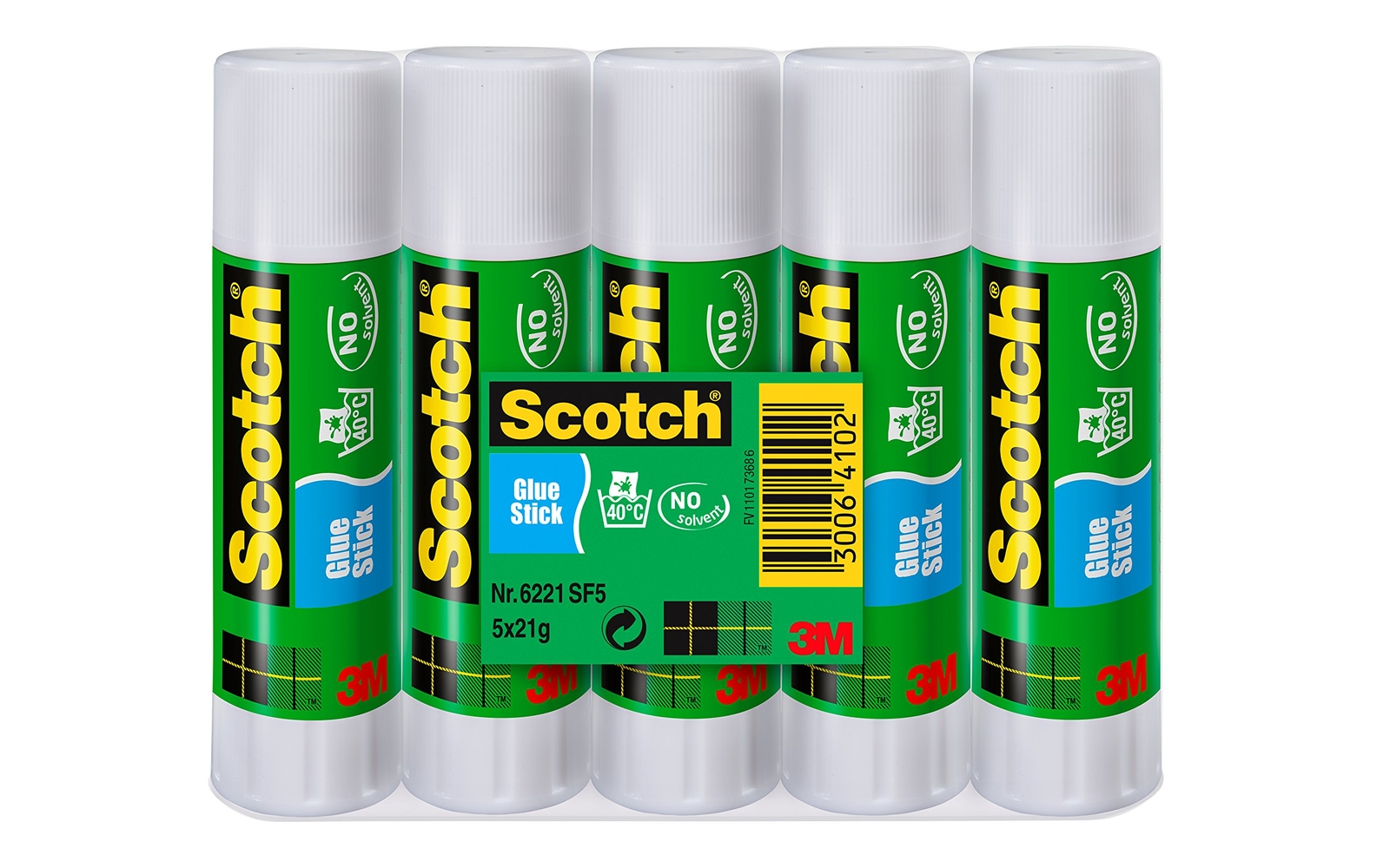 3M Scotch Permanent Glue Stick Solvent-free, 1 Pack of 5 Glue Sticks, 21g per St