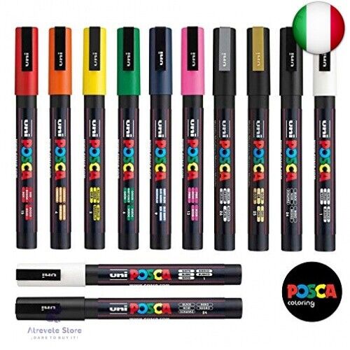 Posca - Set professionale di 12 pennarelli Uni posca - gamma PC-3M - include: