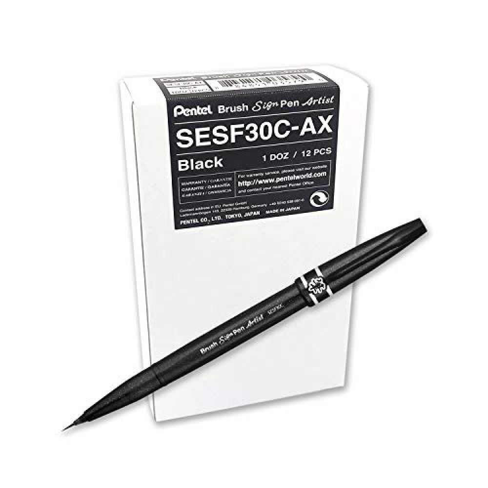 Pentel sesf30 C AX Extra Fine con punta a pennello, 12 pezzi nero - NUOVO