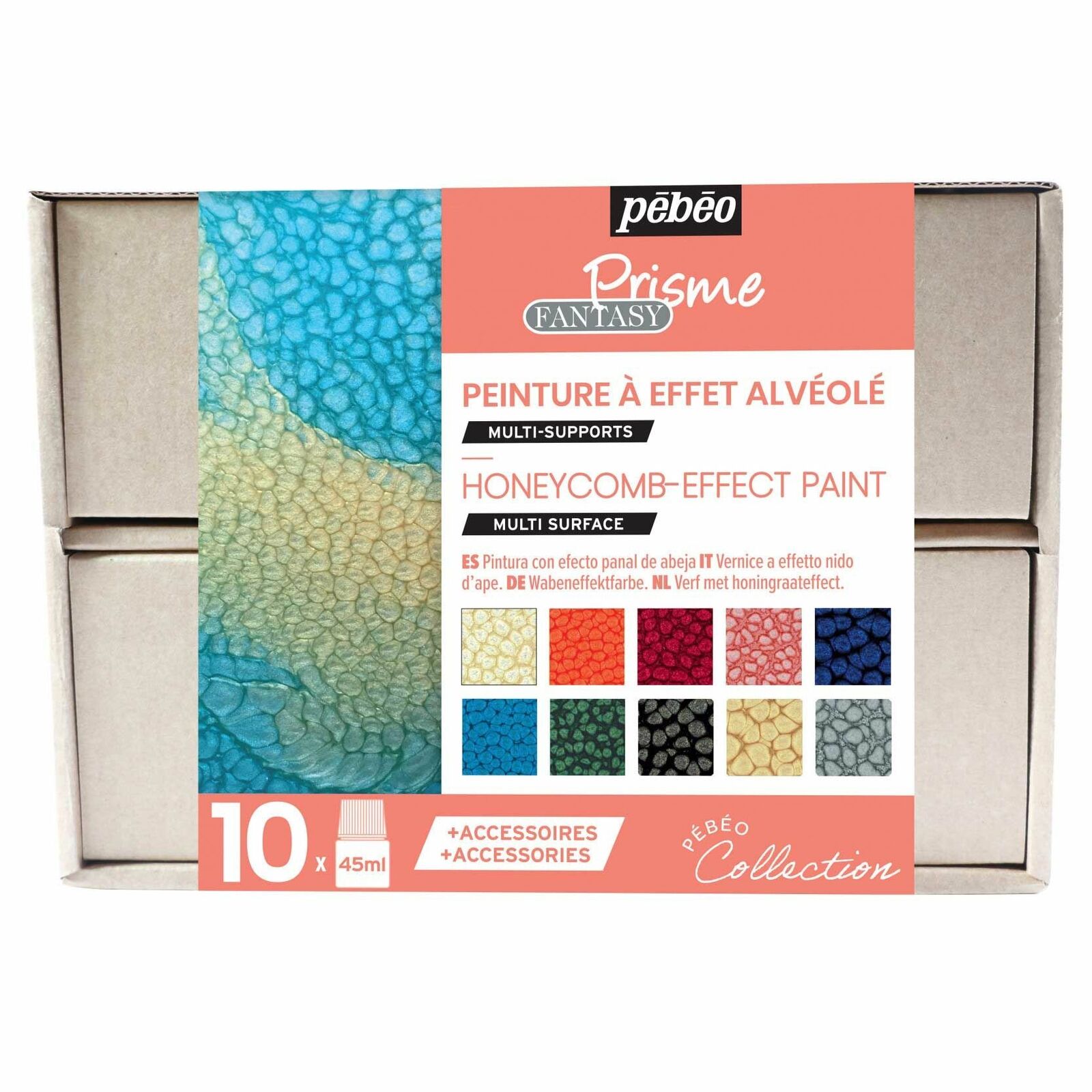 Pebeo Fantasy Prisme Pittura Collezione Set 10 X 45ml & Accessori