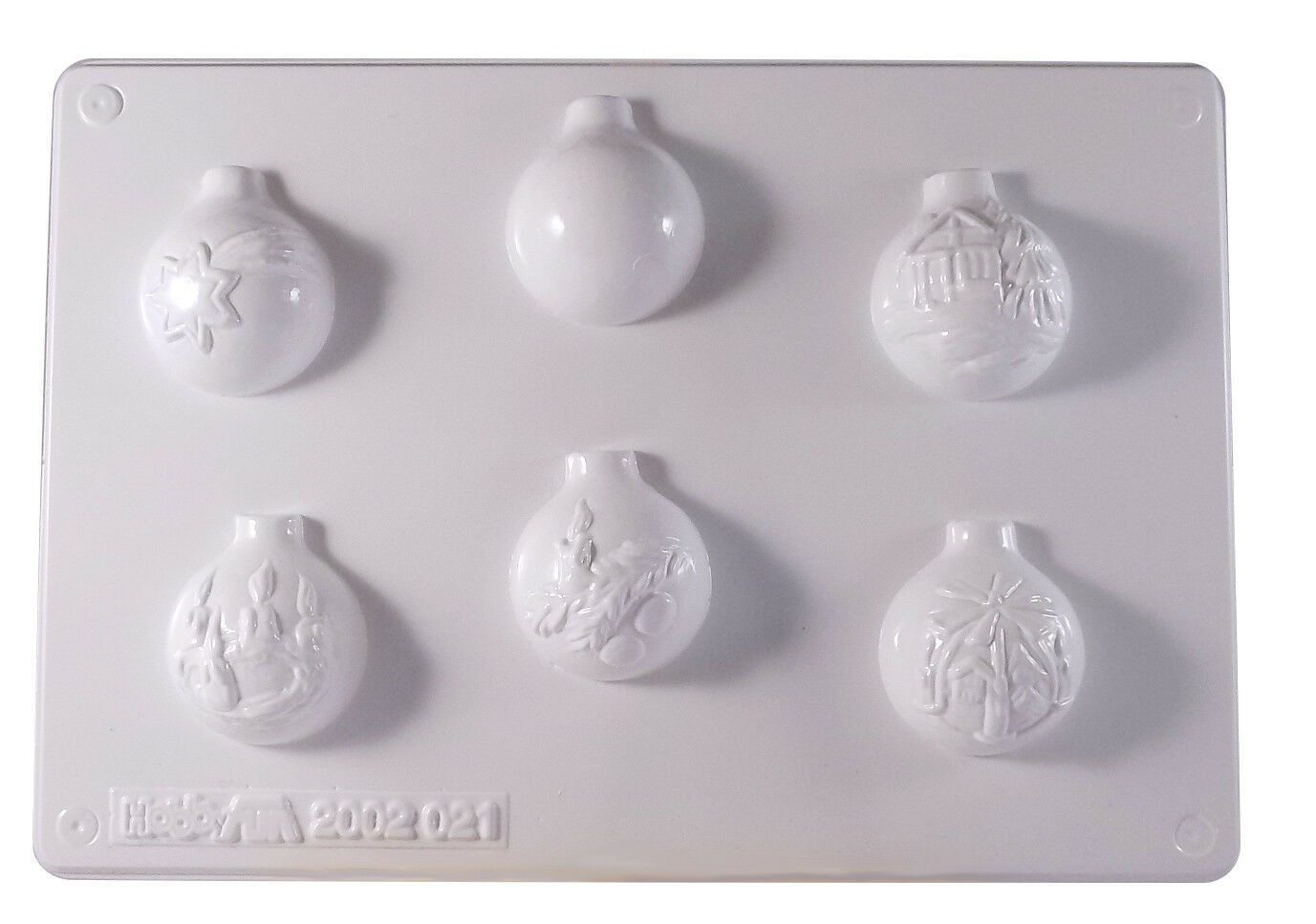 STAMPO con 6 FORMINE a forma di PALLE DI NATALE decorate colate gesso ceramico