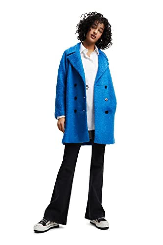(TG. L) Desigual CHAQ_London, 5157 Directoire Blue Cappotto, Donna - NUOVO