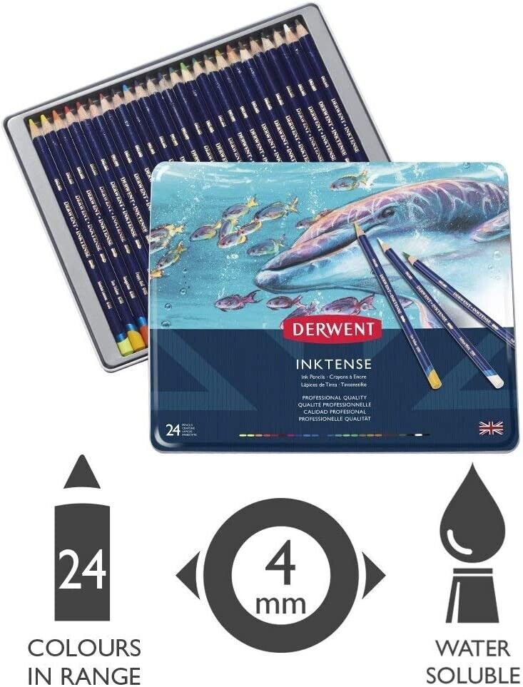 MATITE DERWENT INKTENSE PENCILS – BOX METALLO 24 COLORI