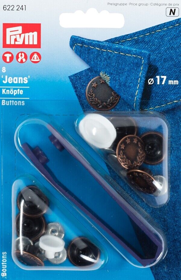 BOTTONE bottoni JEANS 17mm Rame Antico PRYM 622241 Pinza vario pantaloni