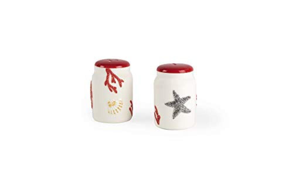(TG. 2 Pezzi) Excelsa Coral Set Sale e Pepe, Ceramica, Bianco e Rosso, 2 Pezzi -