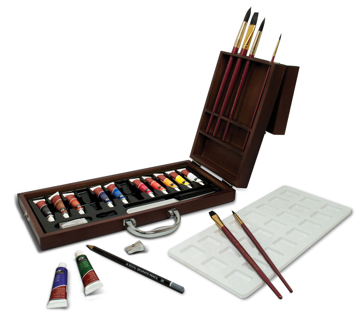 Acquerello Pittura Vernice & Spazzole Deluxe Scatola di Legno Custodia Artist
