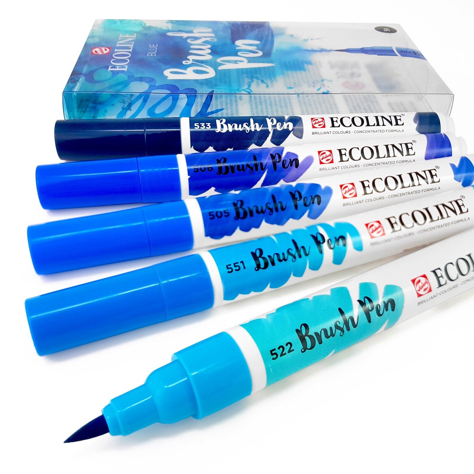 Set Di 5 Reale Talens Ecoline Liquido Acquerello Disegno Pennello Penne - Blu