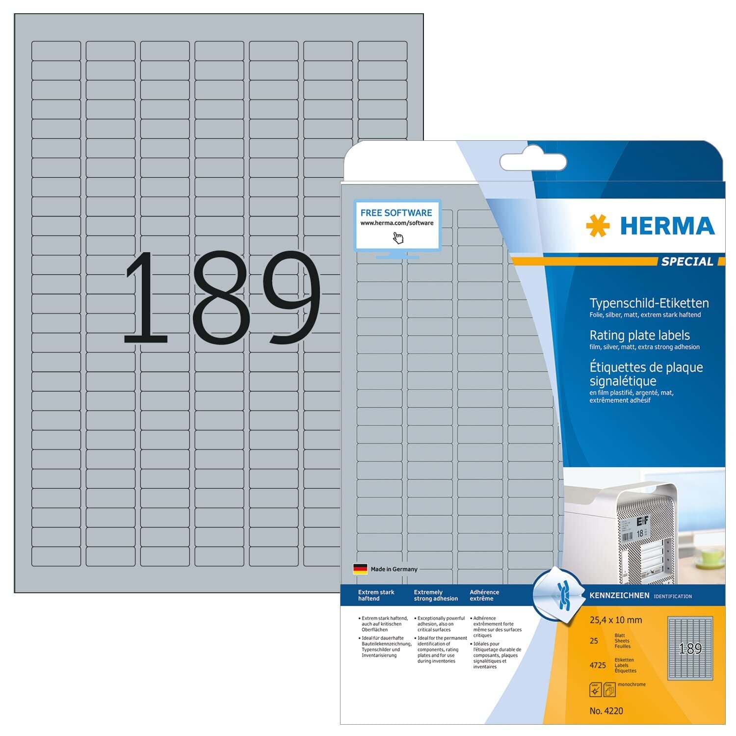 HERMA Extra-Strong Adhesive Silver Heavy Duty Weatherproof Foil Labels, 189 Labe
