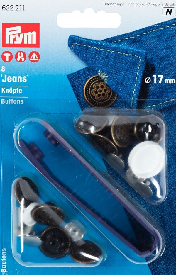 PRYM Bottoni BOTTONE per jeans disegno fiore 17 mm ottone antico 622211