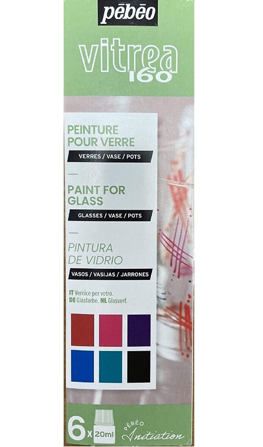 Pebeo Vitrea 160 Vetro Pittura 6x 20ml Initiation Set Acqua Base Forno Luminoso