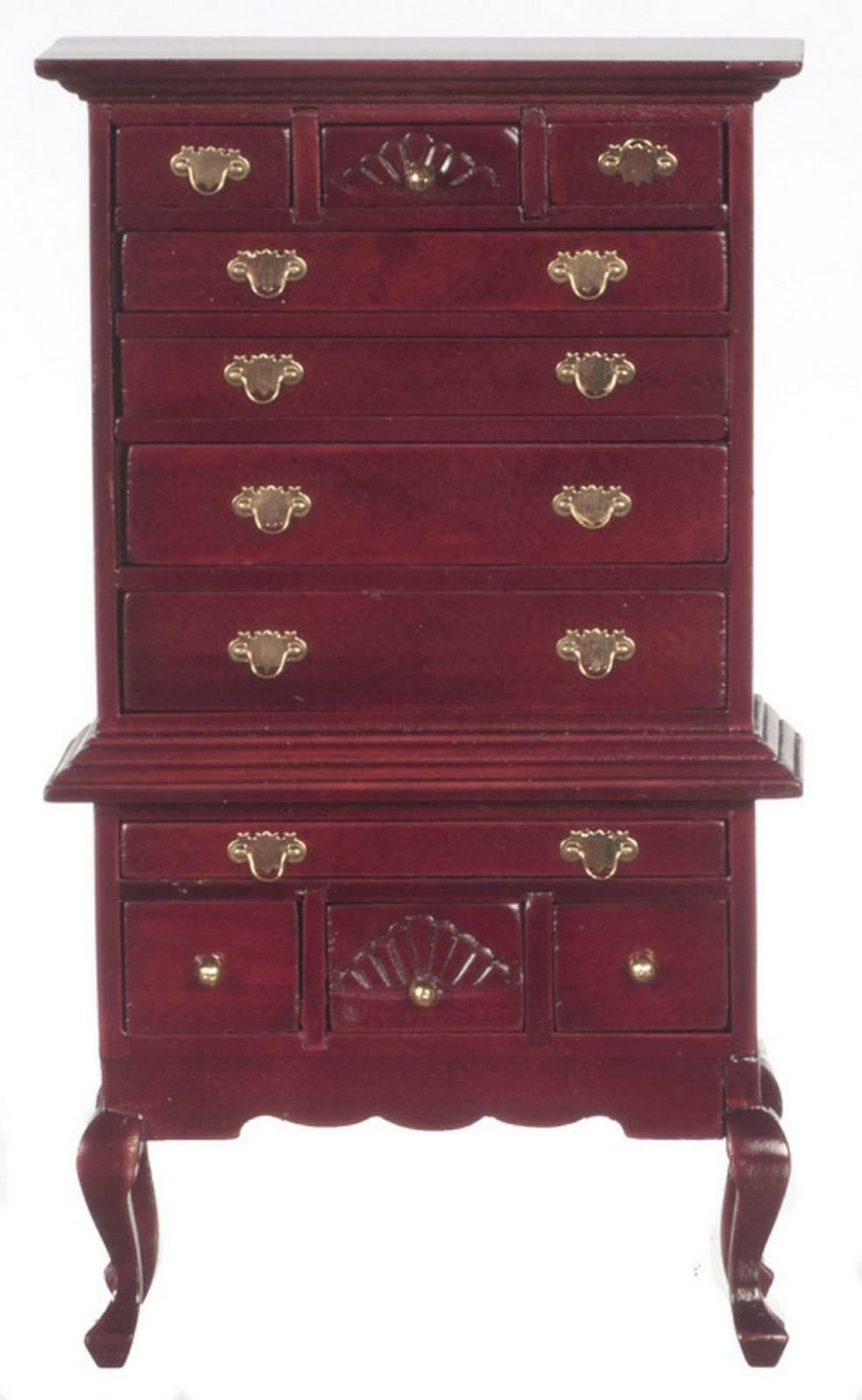 Casa Delle Bambole Mogano Regina Ann Tallboy Alto Cassettiera Cameretta Mobili