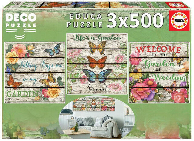 Puzzle 3x500 Kwiaty i motyle G3