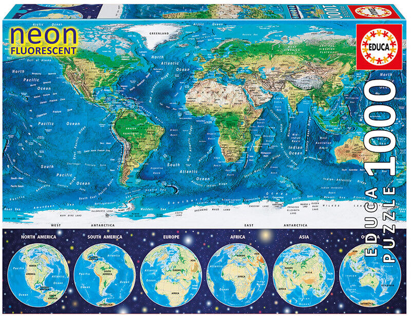 Educa Puzzle Fluorescente 1000 Pezzi Cartolina Del Mondo 16760 Fosforescente