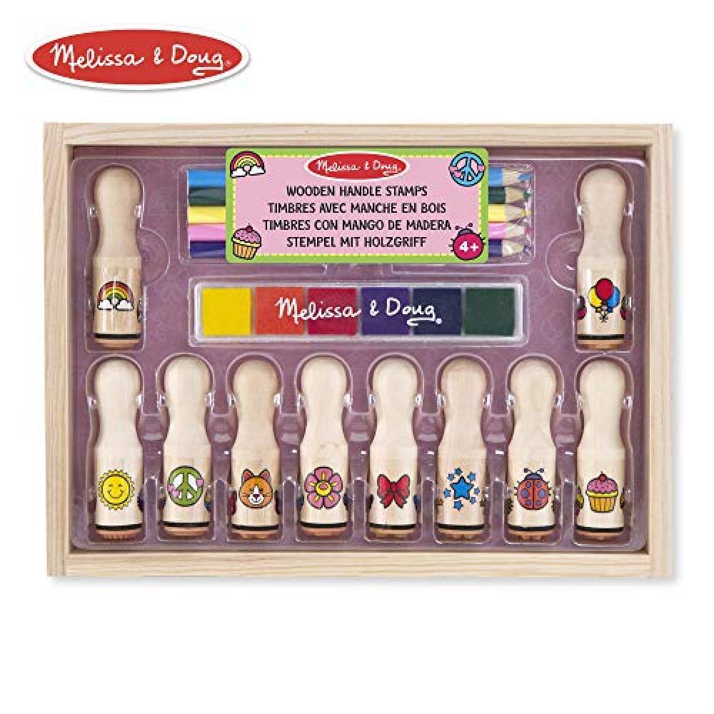 (TG. Wooden Handle Deluxe Stamp Set) Melissa & Doug- Timbri con Manico in Legno,