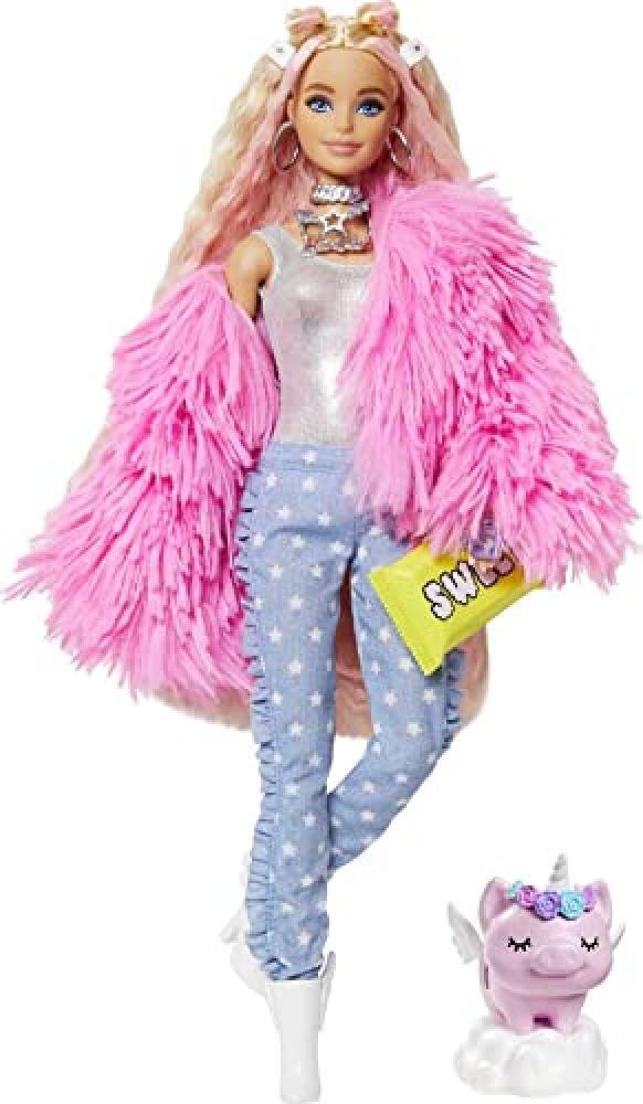 Barbie Extra n.3 - Bambola Snodata con Pelliccia Rosa e Maialino-Unicorno - 15 A