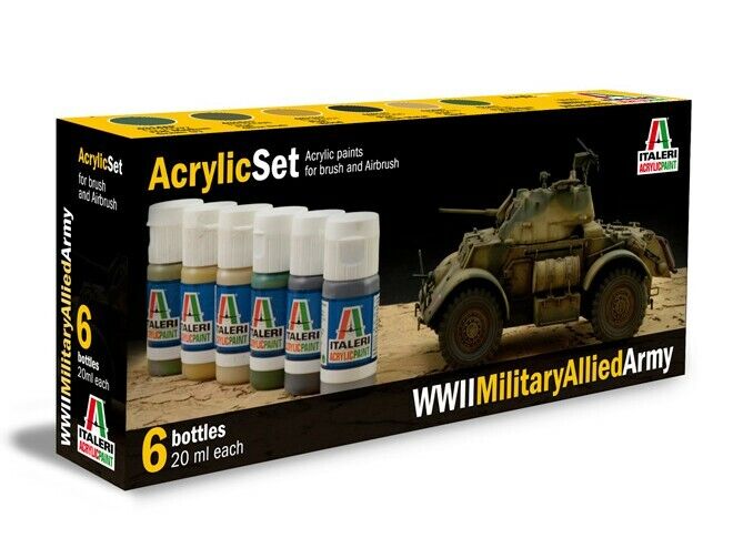 ITALERI ACRYLIC SET COLORI ACRILICI WWII MILITARY ALLIED ARMY 6 BOTT. 20ml 440AP