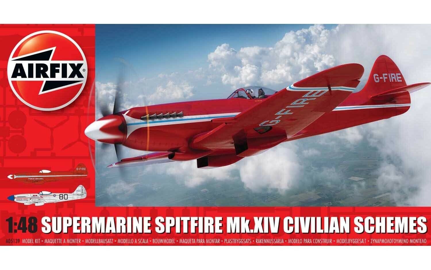AIRFIX 1:48 KIT AEREO SUPERMARINE SPITFIRE Mk.XIV CIVILIAN SCHEMES ART A05139