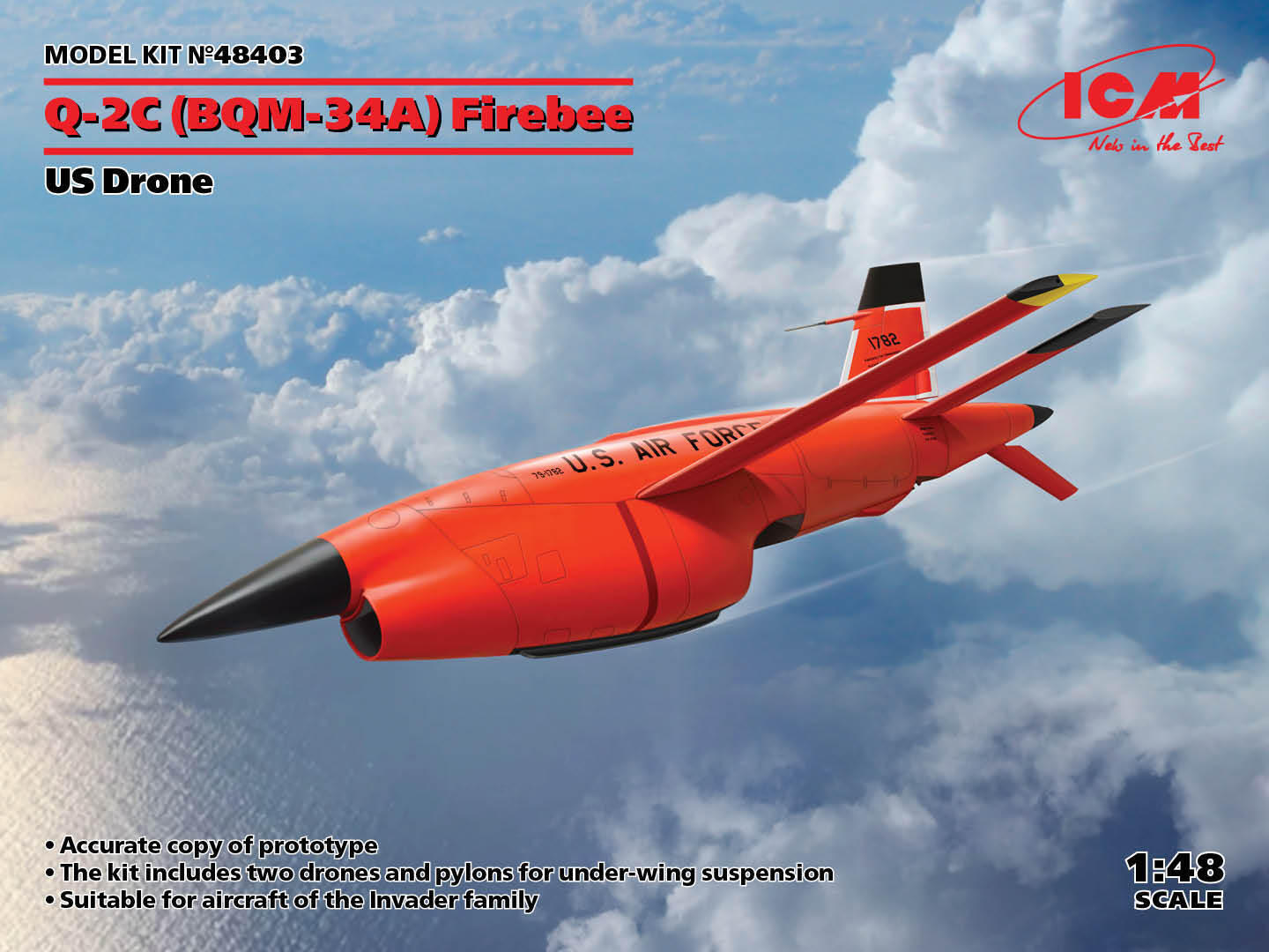 Q2c bqm34a Firebee, Us Drone 2 Airplanes And Pilons 100% New Molds 1:48 ICM