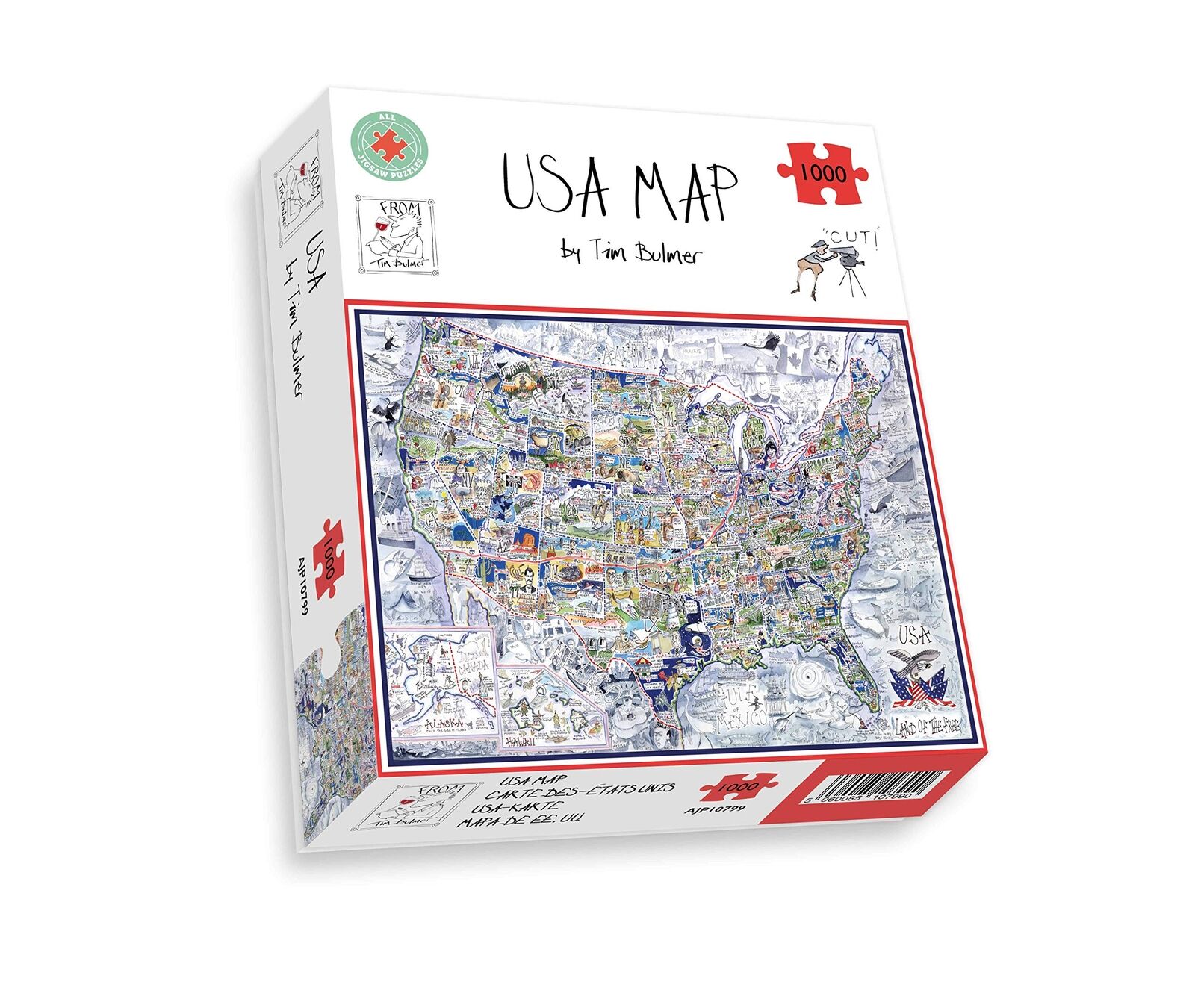 1000 Piece Jigsaw Puzzle - Comical Map Of USA By Tim Bulmer - Comical 1000 Piece