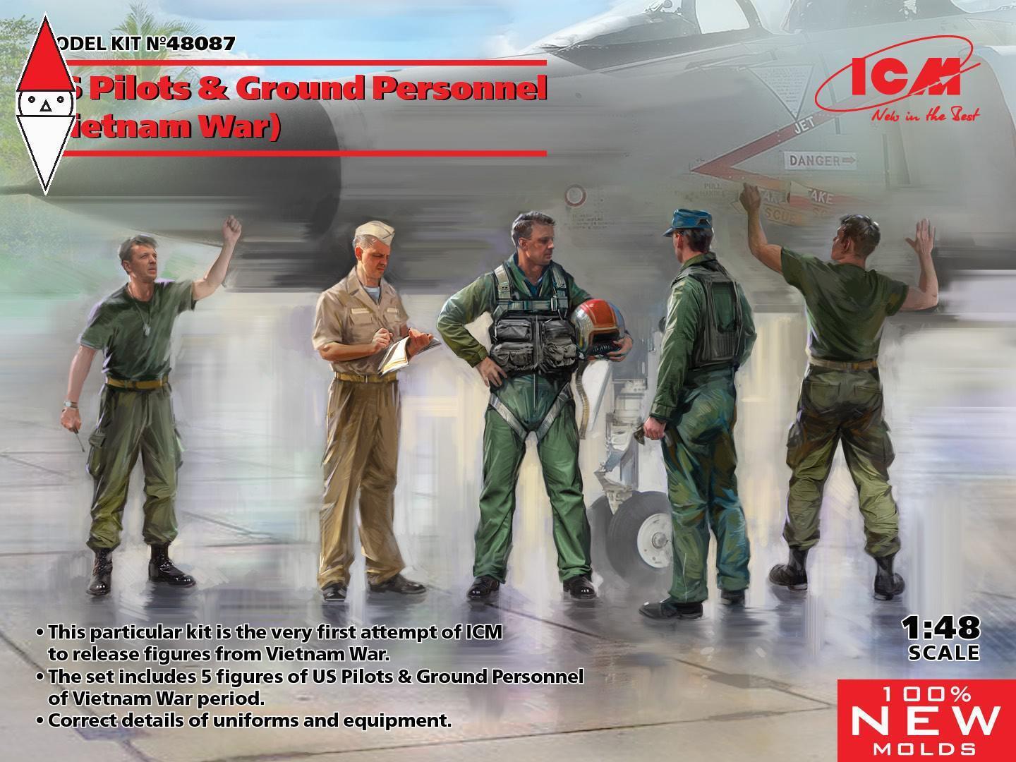 ICM 1/48 US PILOTS AND GROUND PERSONNEL (VIETNAM WAR) (5 FIGURES) (NEW MOLDS)