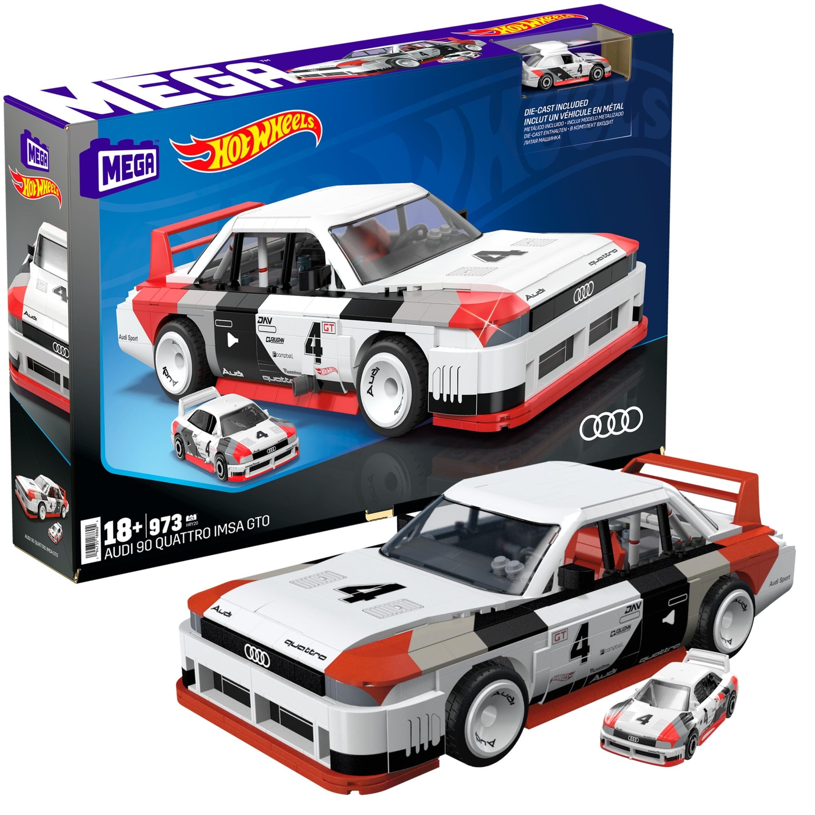 MEGA Hot Wheels - Audi 90 Quattro IMSA GTO, macchina da costruire con 973 pezzi