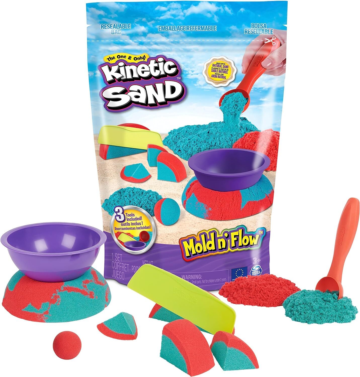 Kinetic Sand Muffa N Flow 0.7kg Gioco Sabbia Con 3 Strumenti