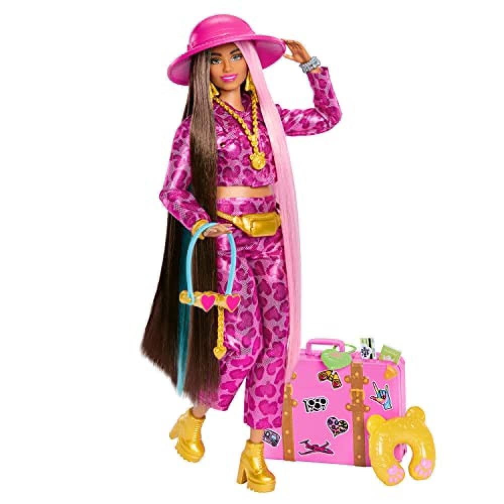 Barbie - Barbie Extra Fly, bambola con look Safari, abito rosa alla moda con sta