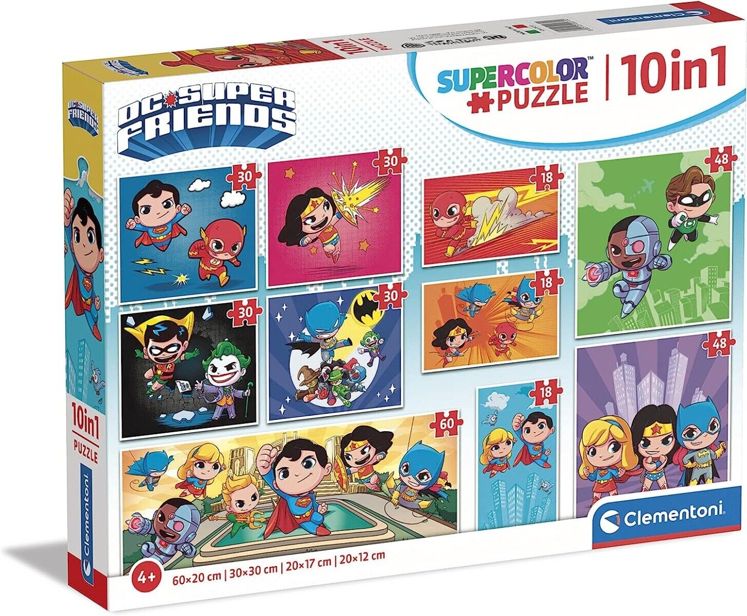 CLEMENTONI, 10 in 1 puzzle 3x18 4x30 2x48 e 1x60 pezzi Amici di Dc Comics, , ...