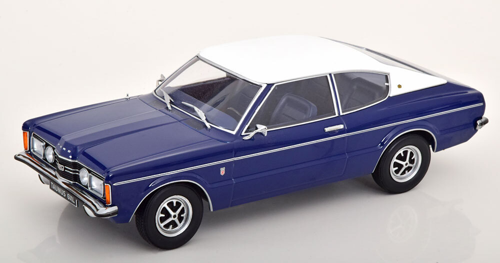 KK Scale 1:18 FORD TAUNUS GXL COUPE WITH VINYL ROOF DARK BLUE & FLAT WHITE 1971
