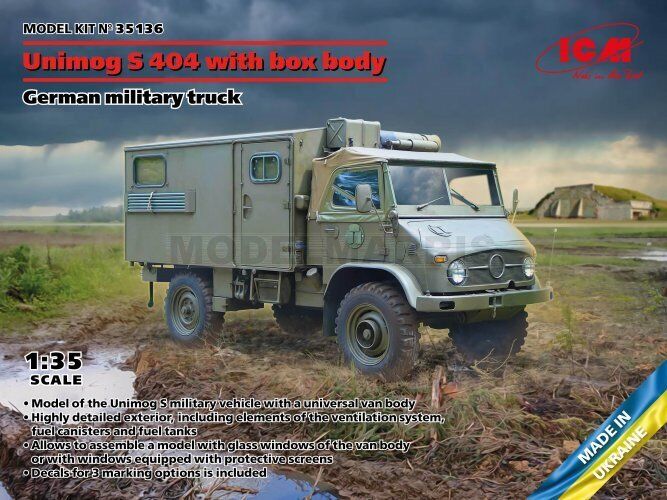 ICM 35136 1/35 Unimog S 404 with box body, German military truck