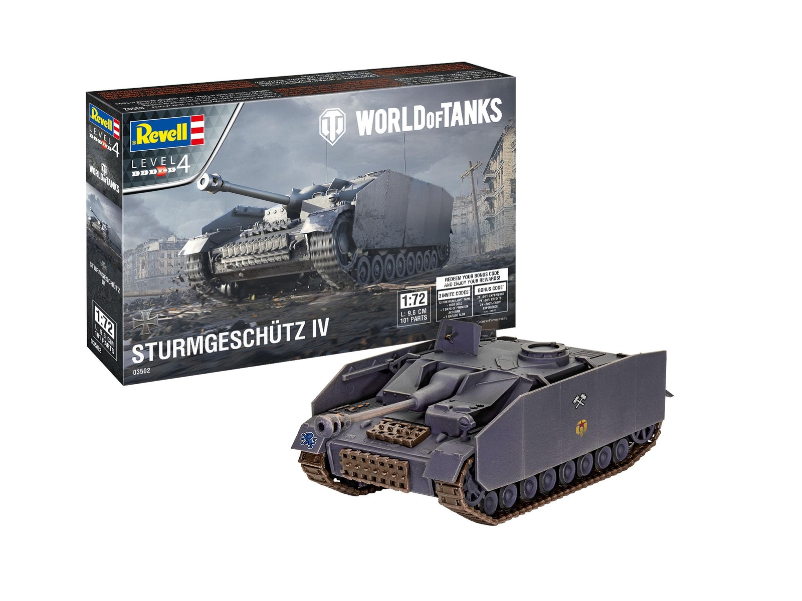 Revell 03502 Sturmgeschütz IV World of Tanks 1:72 Scale Plastic Model kit, Unvar